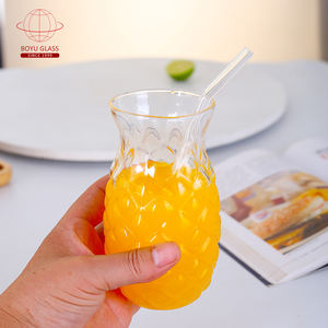 Vasos de vidrio fríos transparentes de alta calidad, vasos en forma de piña con pajita, tazas de vidrio de agua redondas únicas - Product Image 4