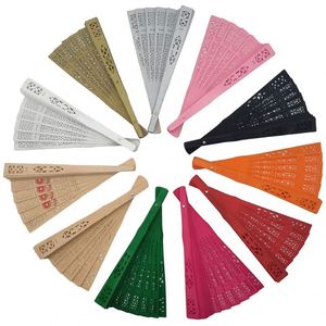 พร้อมส่ง พัดมือพับได้ขนาด 21 ซม. สำหรับผู้หญิง ขายส่ง พัดไม้สไตล์สเปน ของตกแต่งงานแต่งงาน ดีไซน์โปร่ง พกพาสะดวกสำหรับงานปาร์ตี้ - Product Image 1