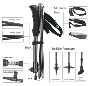 İskandinav Ultralight Trekking Teleskopik Batonları Yürüyüş ve Doğa Yürüyüşü için Katlanabilir Mantar Saplı Çekme İpli Kilitlenebilir Kauçuk Uçlu Açık Hava Batonları - Product Image 3