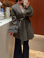 Manteau décontracté femme automne-hiver en laine et polyester, manches longues, patchwork, ouvert sur le devant, pour la vente en gros aux boutiques
