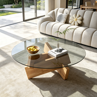 Table basse moderne minimaliste en verre trempé durable avec cadre en bois, meuble décoratif mobile de luxe pour salon, gain de place
