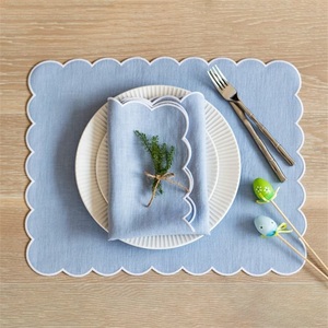 Napperon en lin écologique à bords ondulés et pétoncles stonewash 100% serviettes en lin et sets de table pour mariage - Product Image 5