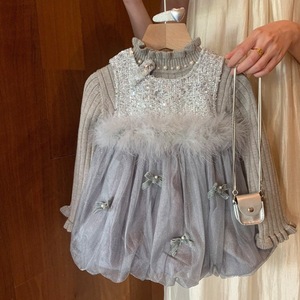 Tongxingyuan Princess Dress For Girls With Fleece Lining Sweetheart Neckline Thickening Solid Color Childrens Outfits - Product Image 2