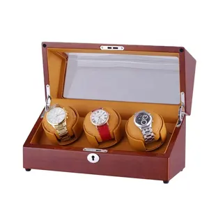 Penjualan langsung pabrik jam tangan kayu mewah Winder 3 Slot jam tangan kotak penyimpanan jam tangan Motor diam terbuka