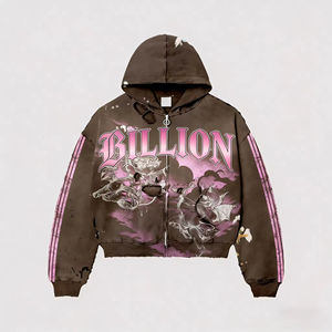 Sudadera con Capucha Personalizada, Transpirable de Verano, Estilo Urbano Casual Elegante, Vintage Desgastado con Textura de Piedra, Lavado al Ácido y Patrón Estampado - Product Image 2