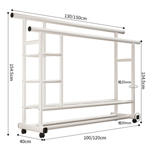 Porte-vêtements multifonctionnel en métal à double tringle, étagères de rangement épaisses, séchoir vertical sur pied pour balcon - Product Image 2