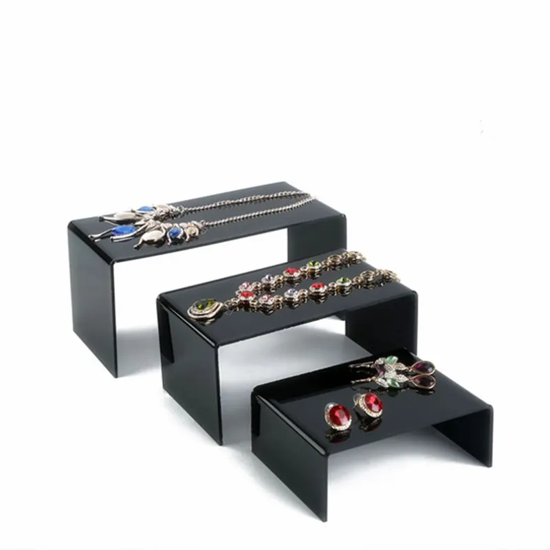 3 packs acrylic black display rack, U-shaped black acrylic shoe stand, jewelry display stand risers