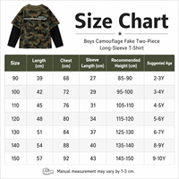 T-shirt à manches longues camouflage faux deux pièces pour garçons, collection automne 2026 – Style streetwear décontracté et ample, tendance hip-hop pour enfants