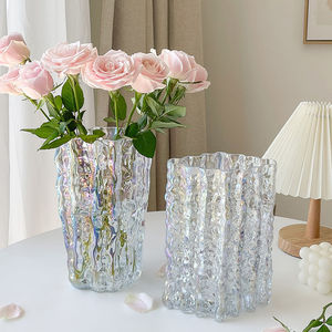 Vase en verre de style européen, luxe léger, haut de gamme, vase en verre de glacier, vase pour culture aquatique, décoration de table à manger, hôtel, maison, ornements - Product Image 2
