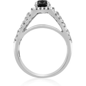 Bague de fiançailles Black Diamond Halo 1,89 carats de diamant rond en or blanc 10K, diamant naturel, bijoux fins pour femmes - Product Image 4