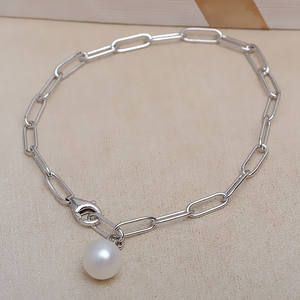 S925 Silver Thick <b>Cross</b> <b>Chain</b> Bracelet for Men and Women Baroque Empty Holder Elegant Pearl Bracelets & Bangles Accessory - Product Image 3