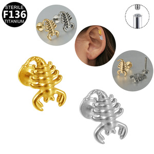 Clous d'oreilles en titane F136 plaqués or stériles avec zircon, bijoux de lèvre, piercing pour femmes, cadeau - Product Image 3