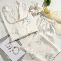 Pyjama d'été en soie de mûrier à manches courtes pour femme, motif chat et fleurs, ensemble coffret cadeau, vêtements d'intérieur pour meilleures amies