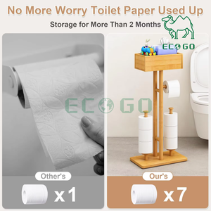 Soporte de bambú para papel higiénico para rollo de baño soporte de papel higiénico independiente con almacenamiento - Product Image 4