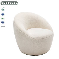 Fauteuil pivotant moderne CARLFORD en bouclette, fauteuil d'appoint extérieur en fausse fourrure blanche, canapé pour appartement, salon, chambre, bureau à domicile