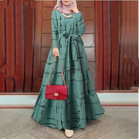 X-21 derniers vêtements arabes islamiques femmes col rond longue Maxi Robe turque dubaï Abaya imprimé vêtements pour femmes musulmanes