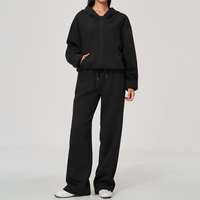 Nouveautés : Ensemble décontracté 2 pièces pour femme – Sweat à capuche zippé en polaire ample et pantalon de survêtement oversize