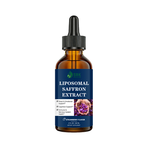 Extrait de safran liposomal de haute qualité en gouttes liquides, enrichi en Vitamine D3, pour le soutien immunitaire et du système nerveux, saveur naturelle de fraise. - Product Image 1