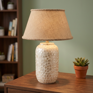 Elegante Lámpara de Mesa Eléctrica Hecha a Mano con Incrustaciones de Madreperla y Luz LED Cálida Regulable - Product Image 3
