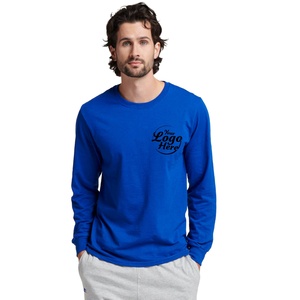 High Quality Blue Pullover <b>Long</b> Sleeve T Shirt Custom Logo Plain Full Sleeve T Shirt Wholesale Manufacturers T Shirt - Product Image 1