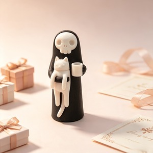 Statuetta di Grim Reaper con Gatto Stampata in 3D, Decorazione Gotica da Scrivania, Ornamento Scheletro Bianco e Nero per Casa, Ufficio, Scaffale, Halloween - Product Image 5