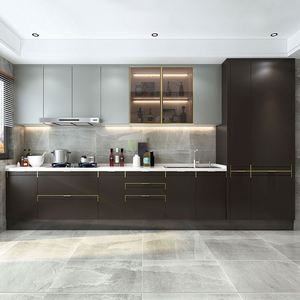 Gabinetes de cocina modernos de fibra 3D de acrílico de alto brillo para Blue Bar en Líbano, con fregadero, grifo, bisagra, guía de cajón y salpicadero - Product Image 5