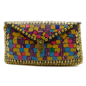 Pochette en coton tissée à la main avec poignée en strass, sac à main enveloppe multicolore imperméable, sac de soirée et de mariage très tendance pour femme - Product Image 1