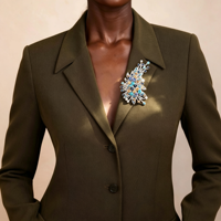WAKYME Broche vintage en alliage incrustée de strass en cristal, forme feuille, élégante, décorative, pour vêtements féminins