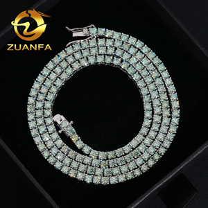 <span class=keywords><strong>Color</strong></span> Original no recubierto azul verde <span class=keywords><strong>Color</strong></span> <span class=keywords><strong>Moissanite</strong></span> tenis cadena collar 3mm 4mm 925 plata esterlina Iced Out Hip Hop joyería