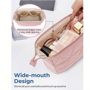 Sac en coton matelassé portable personnalisé, essentiels de voyage moelleux avec fermeture à glissière, trousse de maquillage pratique - Product Image 4