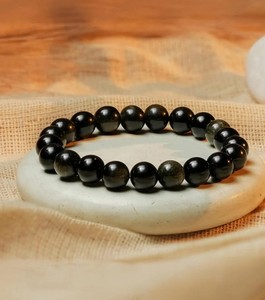 Bracelet en perles polies de style obsidienne noire naturelle, adapté à : usage quotidien, méditation et pratiques spirituelles - Product Image 1