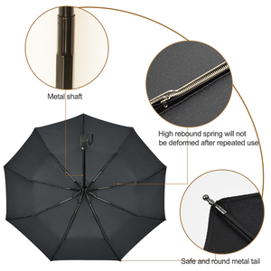 Parapluie pliant automatique 3 volets, coupe-vent, anti-UV, noir, en pongee 190T, de haute qualité, personnalisé, vente en gros, origine Shenzhen - Product Image 5