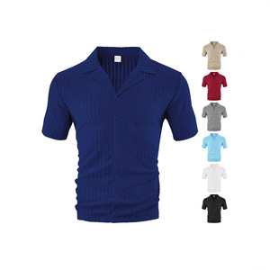 Chemise à manches courtes pour homme, taille européenne, décontractée, respirante, col rabattu, couleur unie, style cardigan d'été - Product Image 2