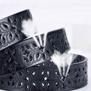 Venta caliente casual damas de correa de cuero genuino de las mujeres retro pin hebilla de cuero hueco cinturón - Product Image 4