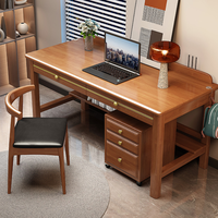 Bureau d'étude en bois massif avec tiroirs et armoire à dossiers mobiles à accents dorés pour bureau à domicile (vente en gros)
