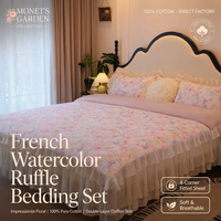 Ensemble de literie en coton pour chambre à coucher, 100% coton, à volants floraux à l'aquarelle à la française