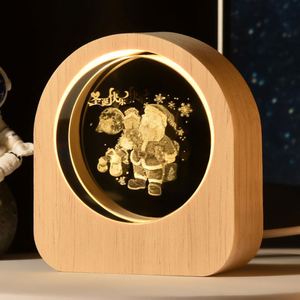 CustomWholesale Business <b>Gifts</b> Crystal Led Night Light <b>Creative</b> 3D Laser Engraving Crystal Cube Wooden Led Base Colorful Box - Product Image 3