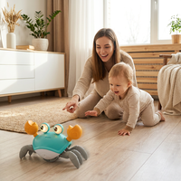 Jouet musical rechargeable pour bébé en forme de crabe rampant avec évitement d'obstacles par induction, lumière LED et jouets sensoriels pour le temps sur le ventre pour enfants