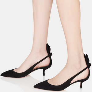 Women Back Bow Suede Sandals Low Heels Side Cut Out <b>Shoes</b> Office Lady Pointy Closed Toe Leopard Prints Pumps - Product Image 2