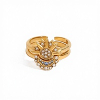 Bague Soleil et Lune pour Femme en Acier Inoxydable Plaqué Or 18 carats avec Pierres de Zircon, Style Design, Douce et Fraîche, Marque XINYI, Usage Quotidien