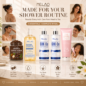 Shampooing pour cheveux en marque blanche, formule naturelle pour toutes les routines de douche, avec après-shampooing, gommage corporel et huile d'entretien - Product Image 1