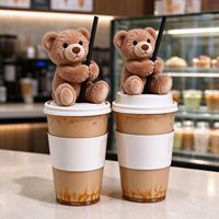 Nouveau 2026 Ours en peluche mini moelleux assis, figurine décorative pour tasse et table de café, vente en gros
