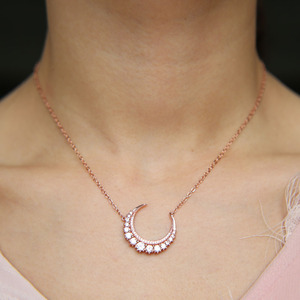 Collana Luna Crescente Laterale in Oro Rosa con Zirconia Cubica Scintillante 5A, <span class=keywords><strong>Gioielli</strong></span> alla Moda - Product Image 3