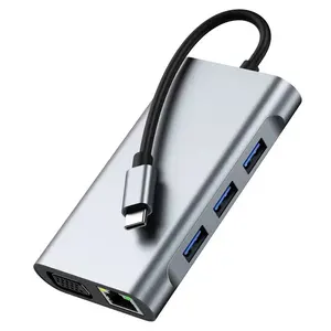 8 in 1 PD 충전 전화 도킹 C에 이더넷 알루미늄 SD TF 카드 리더 7 in 1 타입 C 허브 USB 타입 C USB 3.0 허브