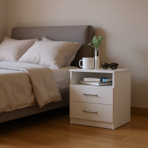 Napoles <b>White</b> <b>Nightstand</b> With Two Drawers One Shelf Modern Bedroom Furniture - Product Image 2