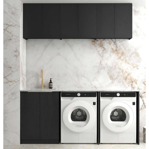 Mueble de Lujo de Madera para <span class=keywords><strong>Lavadero</strong></span>, Armario Independiente para Lavadora con Tiradores Dorados para Proyectos Residenciales - Product Image 4