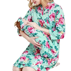 camisola e robe define para o hospital Suppliers-Robe de maternidade e cobertor do bebê, com faixa, conjunto floral, camisola de enfermagem, entrega de vestido de enfermagem