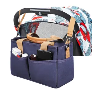 Detachable Portable Canvas Hanging Tote Baby Diaper Bags Stroller Organizer Bag with Cup Holders