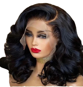 Peluca frontal 13*4 de alta calidad para mujer, a la moda, transparente, con ondas sueltas y rizadas, de fibra sintética, tamaño de gorra pequeño, afro negro. - Product Image 1