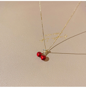 Collar de Cerezas Dulce y Exquisito para Mujer, Nueva Tendencia del Año <span class=keywords><strong>2022</strong></span>, Collar con Temperamento Salvaje, Cadena de Clavícula Moderna y <span class=keywords><strong>Elegante</strong></span> - Product Image 6